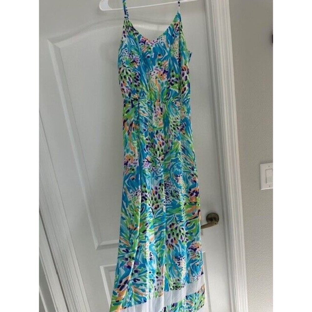lilly pulitzer deanna maxi dress Lilly Pulitzer Deanna Pink Sunset Palm Sunset Engineered Maxi Dress S $298